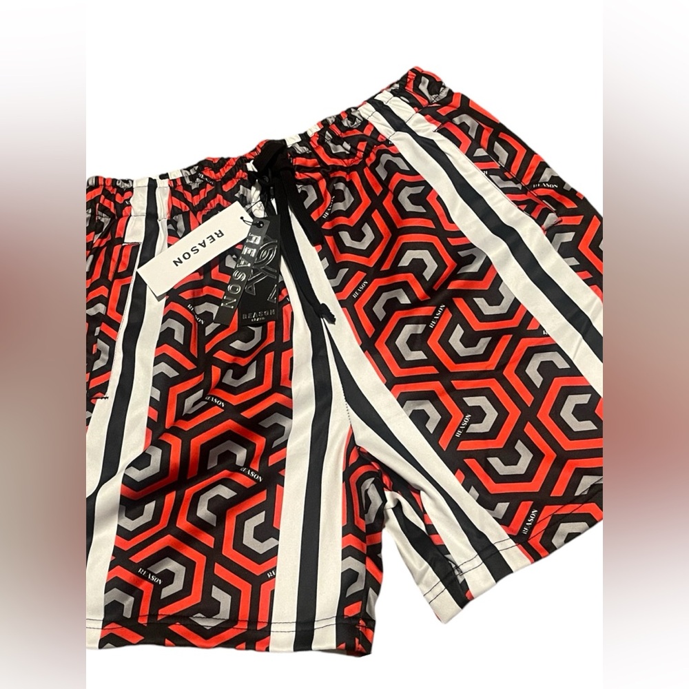 Reason Brand Mens SUPER comfy swim trunks! 100% polyester NWT SIZE L w stretch!